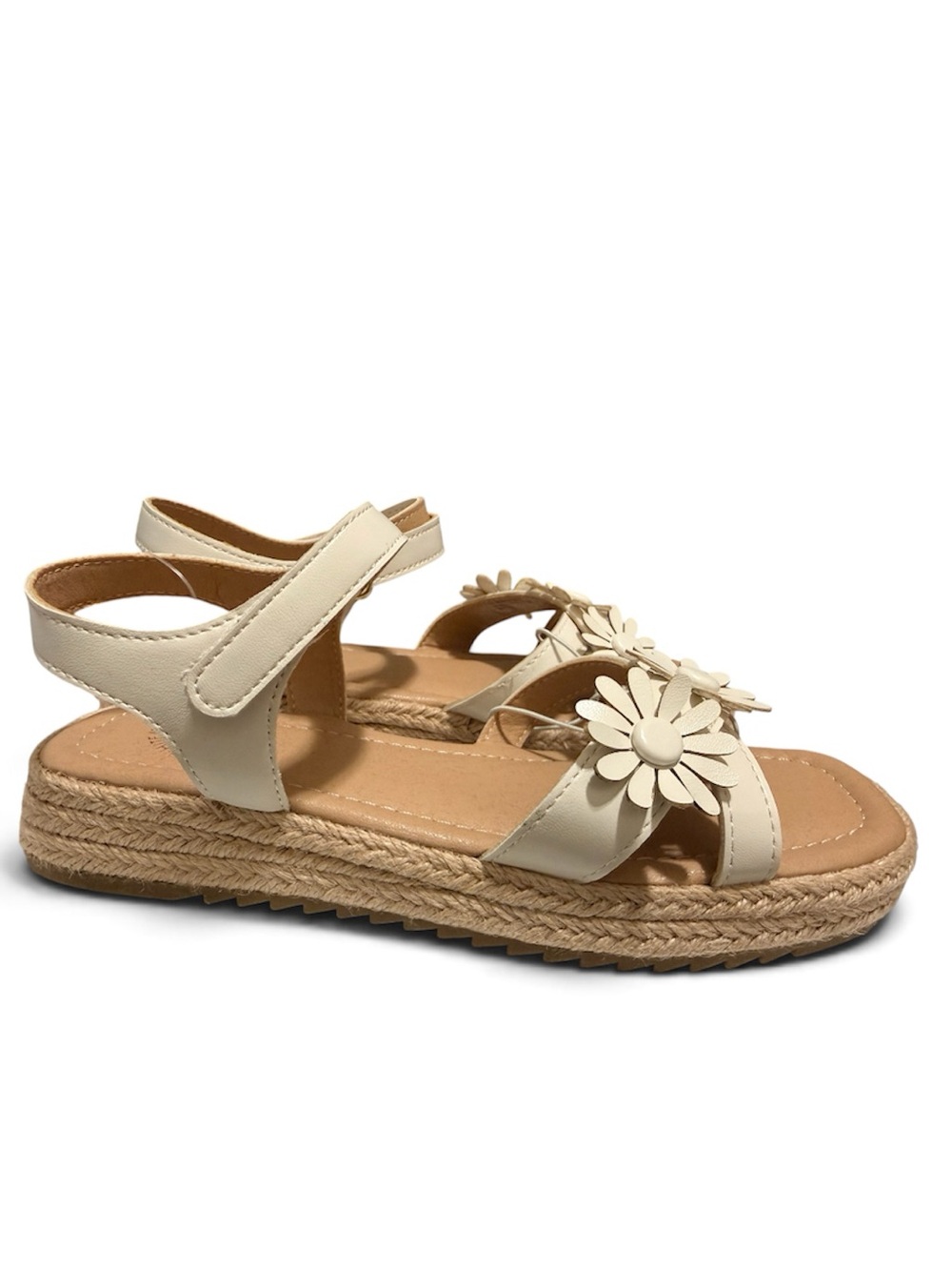 White Mountain Girls Cream Floral Strap Espadrille Sandals, size 3 new